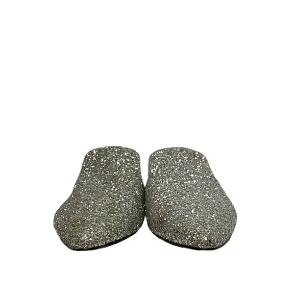 PERFECT FOR THE HOLIDAYS!! NO HEEL!! J Crew Glitter Slide Silver Flats 9.5 - Picture 7 of 11